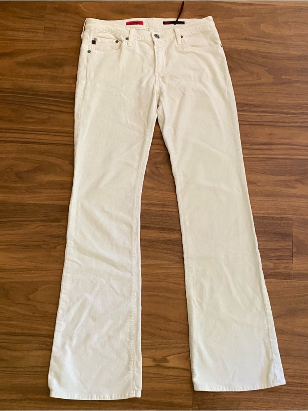 AG Adriano Goldschmied “The Angel” Ivory Corduroy Flared Pants